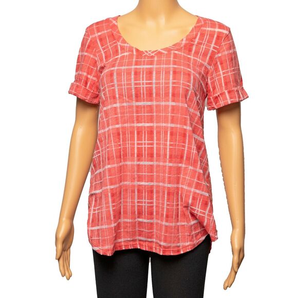 Allen Allen Women Short Sleeve Printed T-Shirt Red Size S 6854 - Picture 1 of 1